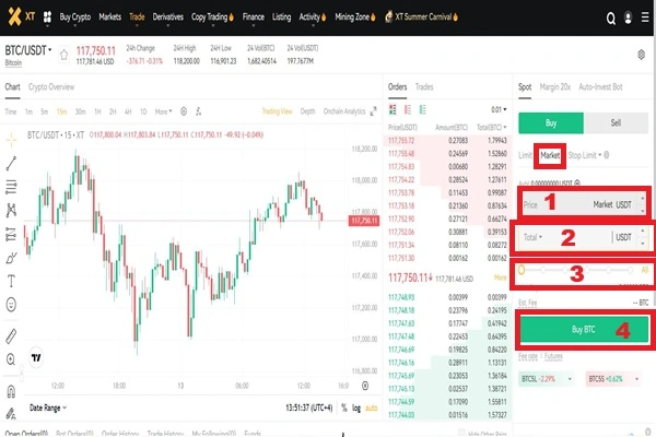 ثبت سفارش خرید بیت کوین در XT